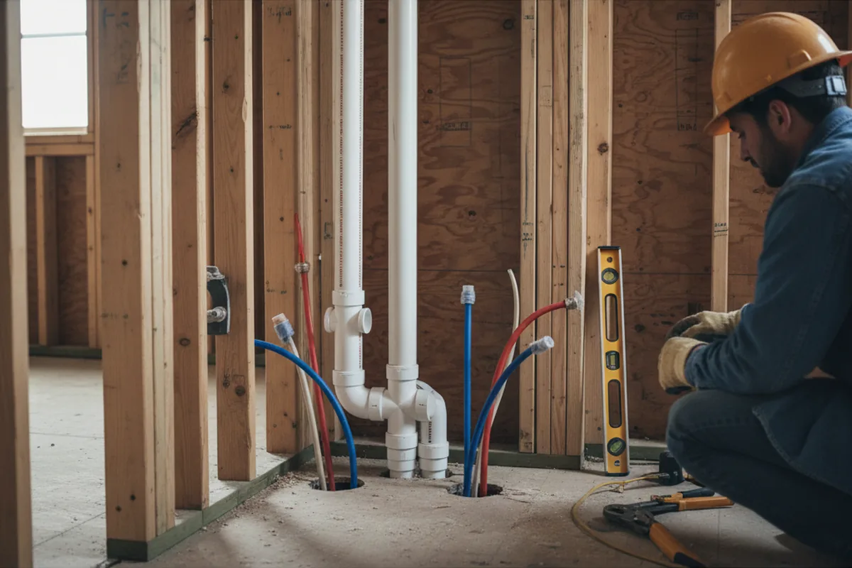 Drain and supply rough-in during Sump Pump Repair in Erwinville